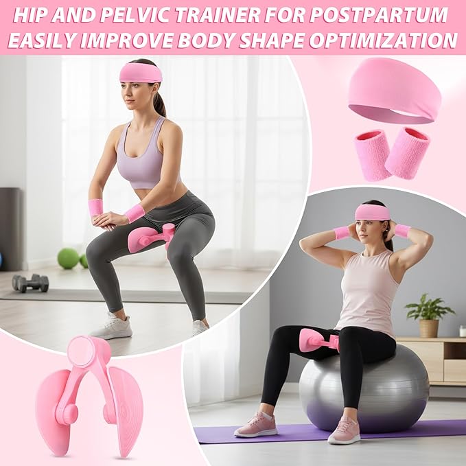 15 pcs Pilates Kit for Women Home Pilates Yoga Fitness Set with Pelvic Floor Trainer 5 Resistance Band Stretching Strap Non Slip Sock Ball Wristband Headband Gym Bag