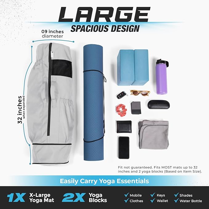 MAGNILAY Yoga Mat Bag - for Women and Men, Yoga Mat Carrier, Fits Mats Blocks and Accessories for Workouts, (32”L)