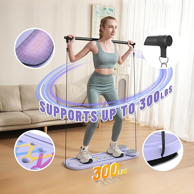 Maksone Pilates Board – 6-in-1 Foldable Reformer Training Kit with Auto-Rebound Ab Roller & Digital Display – Portable Home Core Workout Equipment for Abs, Muscle Toning & Full-Body Fitness