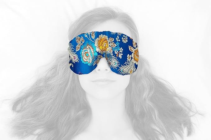 Handmade Weighted Sleep Eye Mask Yoga Pillow - Flax Seed Fill - Lavender Scented - Floral Turquoise - TEMFL-FT