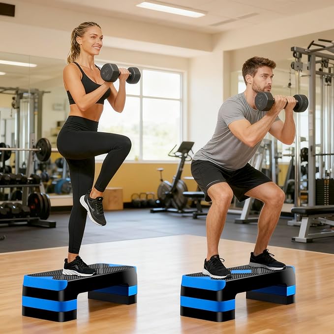 Smartxchoices 27'' Aerobics Stepper Workout Step Platform with 4 Risers 4"-6"-8" Height Adjustable, Non-Slip Fitness Exercise Workout Trainer for Cardio, Core, Strength Training,Home Gym