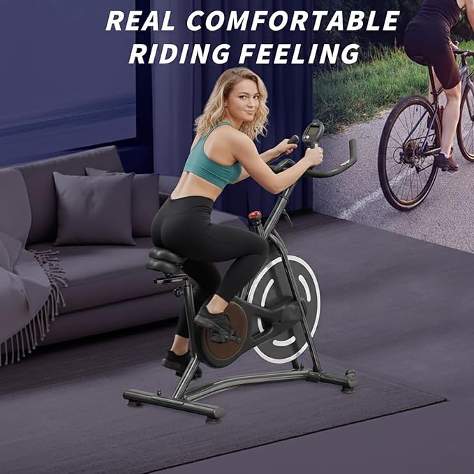 Exercise Bike with Exclusive Heart Rate Sensor and APP Sync, Stationary Bikes for Home with Continuously Variable Resistance, Compact Indoor Cycling Bike with Tablet Mount