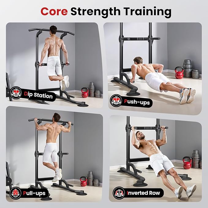 Dskeuzeew Power Tower Pull Up Bar Station, 450LBS Stable Power Tower Training Heavy-Duty Fitness Equipment for Home Gym