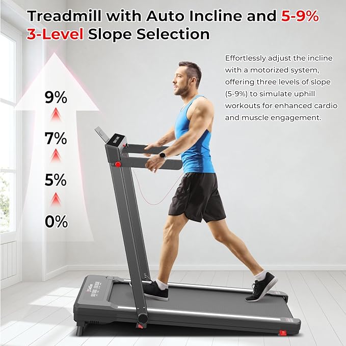 SubSun Foldable Treadmill for Home, Portable Walking Pad with Handle, Manuall/Auto/No Incline, 2.5HP Treadmill with 265 Lbs, Black/White