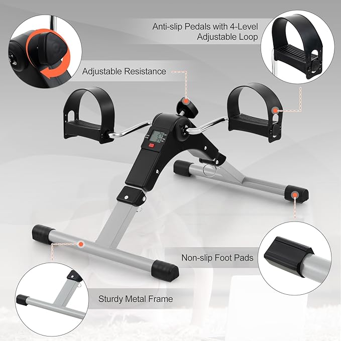 Goplus Mini Exercise Bike, Folding Under Desk Bike Pedal Exerciser with LCD Display, Adjustable Resistance, Portable Lightweight Foot Peddler Machine for Seniors Arms Legs Workout Office Home Fitness