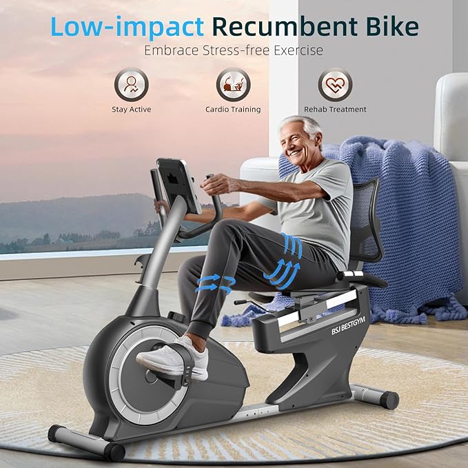 Recumbent Exercise Bike, Recumbent Stationary Bike for Home,Quiet Recumbent Stationary Bikes for Adults & Seniors, 8-Level Resistance, Supports 350LBS, Magnetic Recumbent Bike with Smart APP, LCD Monitor, Heart Rate Handle