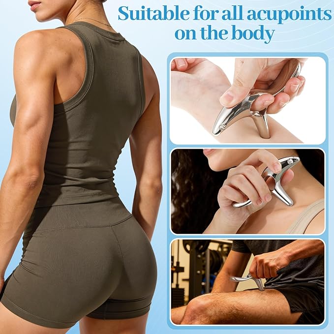 2PCS Gua Sha Massage Tools,Stainless Steel Trigger Point Massage Tool and Manual Acupuncture Pen Eye Massager,Deep Tissue Acupressure Massager for Face,Hand,Neck,Back