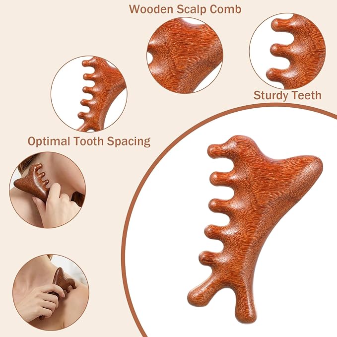 Wooden Scalp Massager Comb, 2 Pcs Sandalwood Scalp Massager Hair Growth Portable Manual Head Massage Tool Handheld Gua Sha Tool for Woman Men Wet Dry Hair Relaxation Body Head Scalps Care