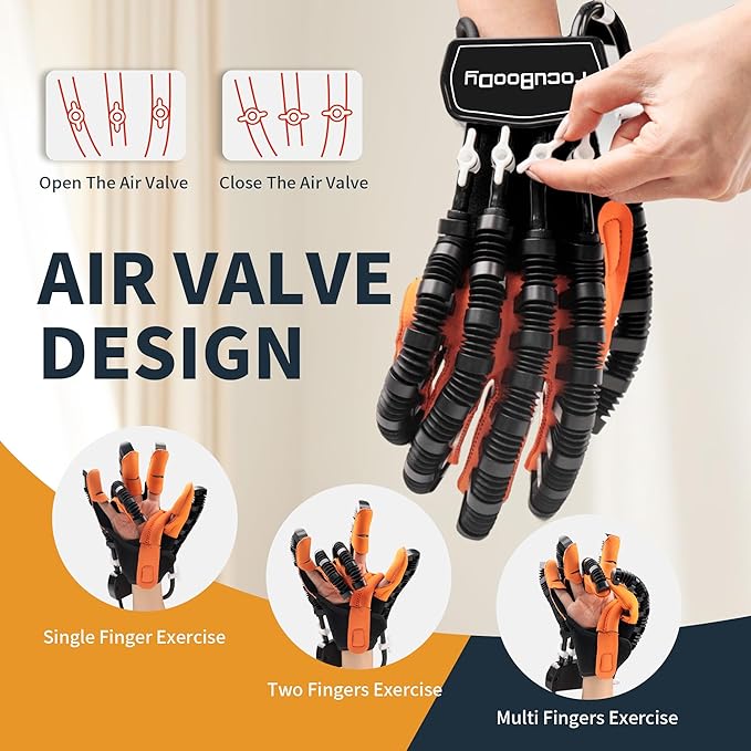 Rehabilitation Robot Gloves Equipment for Stroke Recovery, Hand Strength Exercise, and Adaptive Training Hemiplegic Finger with USB Chargeable Orange (Size Large) Right Hand