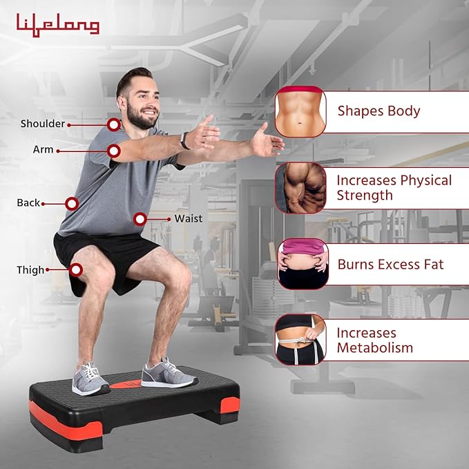 Lifelong LLAS01 Polypropylene Aerobics Stepper (Black and Red)