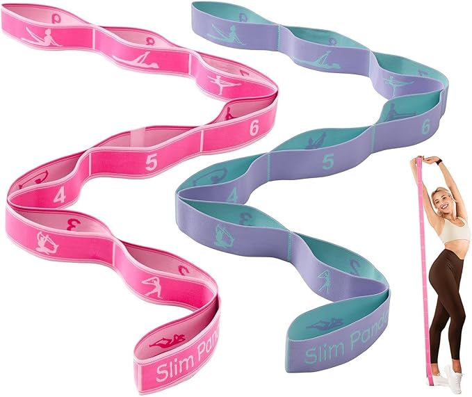 Slim Panda Stretch Strap, Multi-Loop for Physical Therapy,Elastic Yoga Stretching Strap for Dance,Yoga, Pilates & Gymnastics Exercise, Ballet Stretching Band for Flexibility, Leg Stretching