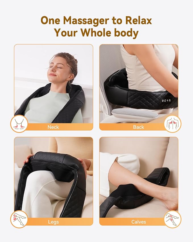 Shiatsu Neck and Back Massager with Heat, Neck and Shoulder Massager, 4D Deep Tissue Kneading Massage for Leg, Full Body Muscle Pain Relief, Ergonomic Design, Ideal Gifts for Women Men, Not Cordless