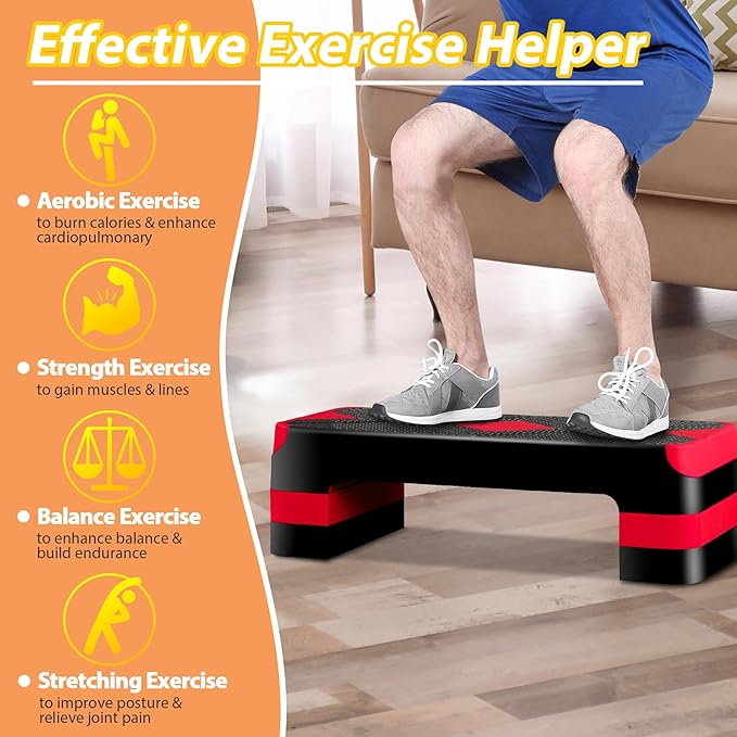 Smartxchoices 27'' Aerobics Stepper Workout Step Platform with 4 Risers 4"-6"-8" Height Adjustable, Non-Slip Fitness Exercise Workout Trainer for Cardio, Core, Strength Training,Home Gym