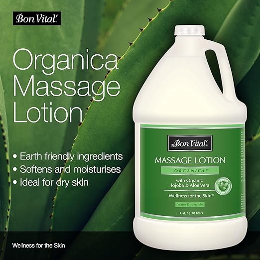 Bon Vital', Organica Massage Lotion, 1 Gallon, Lightweight Massage Lotion for Massage Therapy and Bodywork, Certified Organic Ingredients, Unscented, Professional Spa Use