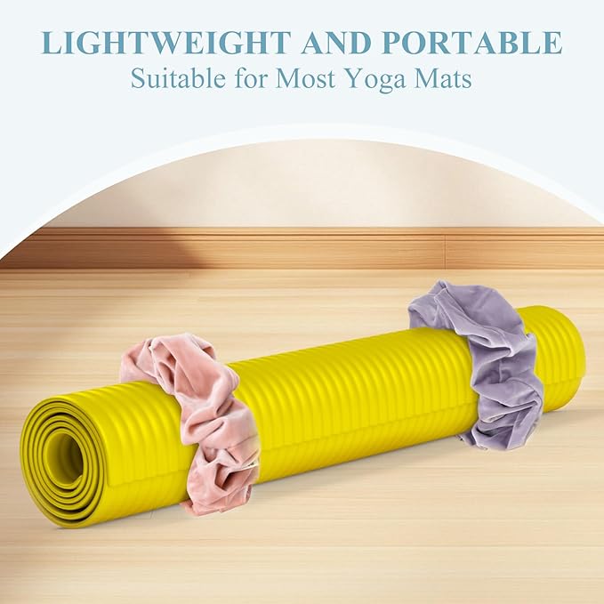 4 Pack Yoga Mat Scrunchie Elastic Strap Band - Durable & Stretchable Fabric - Fits All Standard Yoga Mats