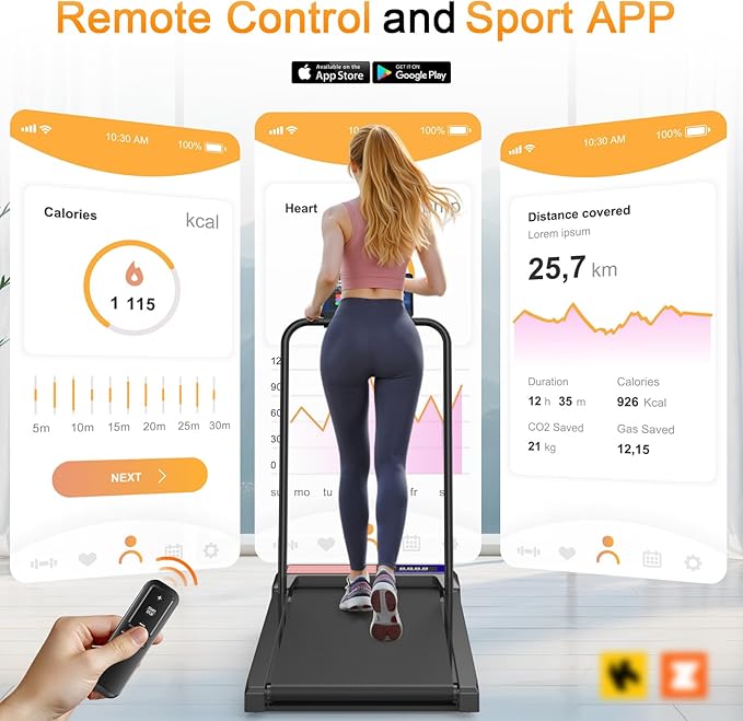 Walking Treadmill Pad with 0-5% Incline, 2.5HP Compact Under Desk Treadmill for Home Office, Quiet Small Walking Mat with App Sync, Remote Control, LED Display