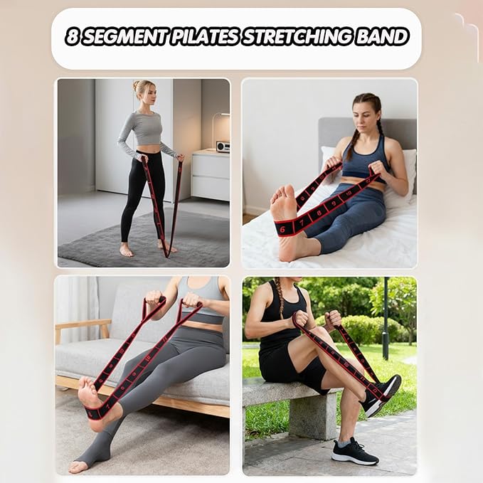Fitness Resistance Band with Handles, Number Stretch Resistance Band, 8 Segment Pilates Stretching Band, Adjustable Bands for Stretching and Yoga, Pilates, Fitness