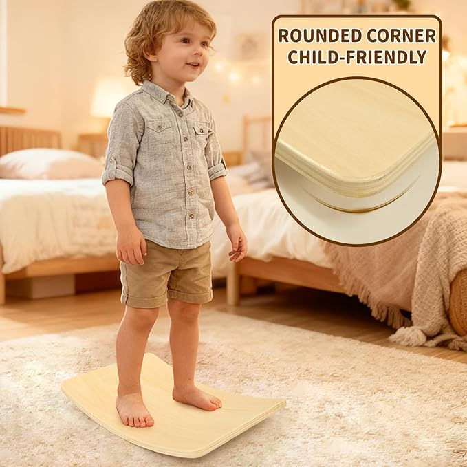 Gentle Monster Wobble Balance Board, Wooden Montessori Toy Rocker Board Natural Wood Kids Toddler Open Ended Learning Toy Yoga Curvy Board for Adult Office Classroom Christmas Gifts