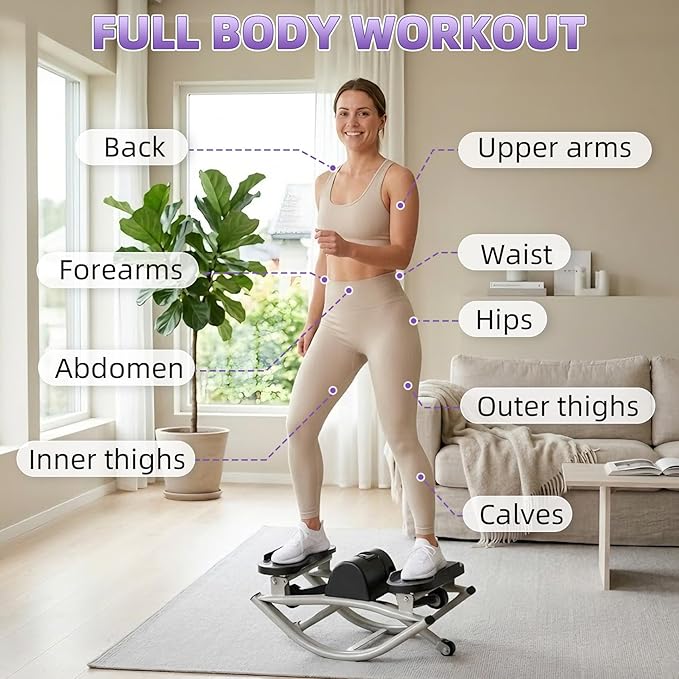 Rock Stepper Side to Side, Rocking Fitness Stepper Home Workout Machine with Resistance Bands for Full Body Workout, for Exercise at Home
