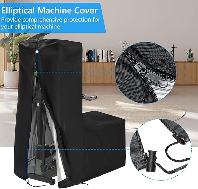 Elliptical Cover Elliptical Exercise Machine Cover for Indoor & Outdoor Home Elliptical Fitness Machine Protective Cover Waterproof & Dustproof Black