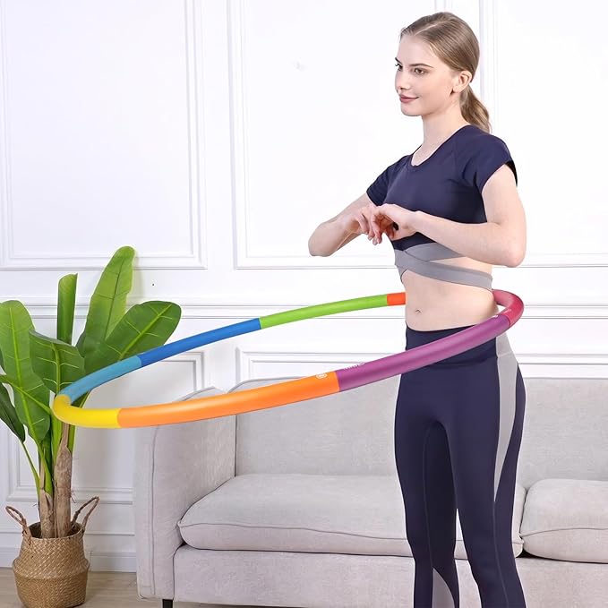 Weighted Exercise Hoop for Adults, 2.2lb&2.8lb Adjustable Fitness Hoop, 8 Detachable Hoop Sections with Jump Rope & Storage Bag, Home Gym Workout