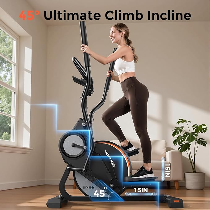 YOSUDA Elliptical Exercise Machine, 3-in-1 (Elliptical + Cardio Climber + Stair Stepper) Elliptical Machine for Home with 45°Incline, 15.5 in Stride, 16-Levals Resistance, Quiet Magnetic System