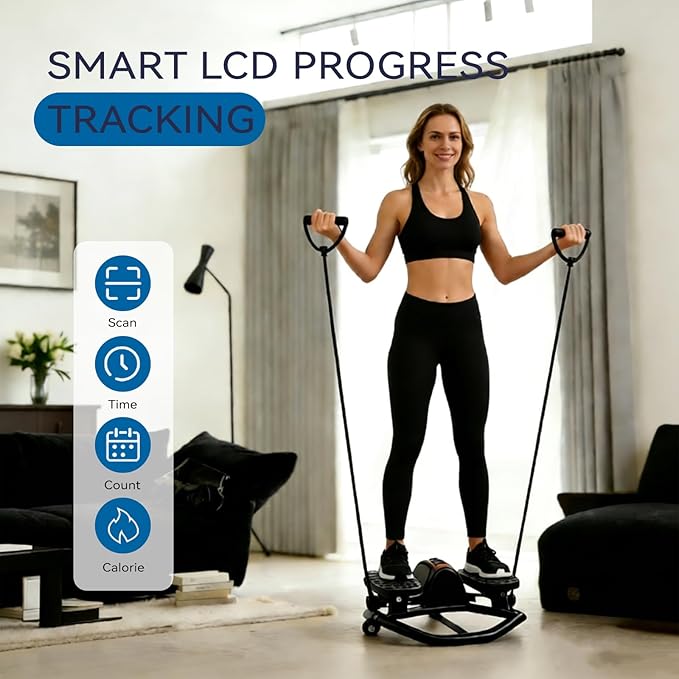 Lateral Rocking Fitness Stepper for Home Workout, Low-Impact Rock Stepper Protects Knees & Joints, Portable Compact Side-to-Side Stepper for Legs, Glutes & Abs Training
