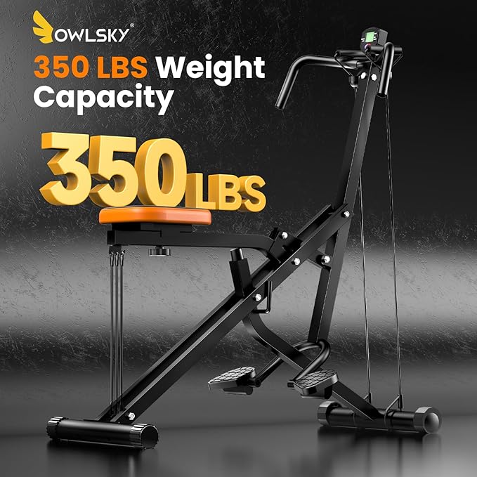 OWLSKY Squat Rowing Machine for Home Workout, Foldable Squat Assist & Row Trainer with LCD Monitor, 3 Resistance Bands, Adjustable Seat, Heavy Duty 350 lbs, Full-Body Fitness Equipment
