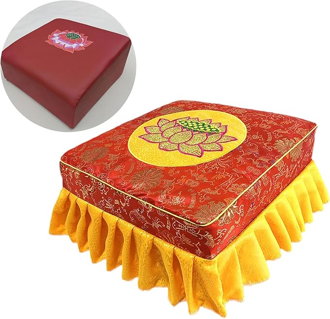Kneeling Stool Floor Seat with Detachable Washable Cover for Adults Nonslip Meditation Bench Tatami Seat for Yoga Prayer Home 18.50x18.50x9.84inch- Red Set