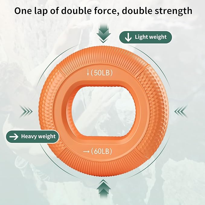 Grip Strength Trainer, Silicone Hand Grip Strengthener Ring for Finger Workout, Rock Climbing, Forearm & Grip Training, Stress Relief Exerciser for Men & Women, Durable Double-Force Design