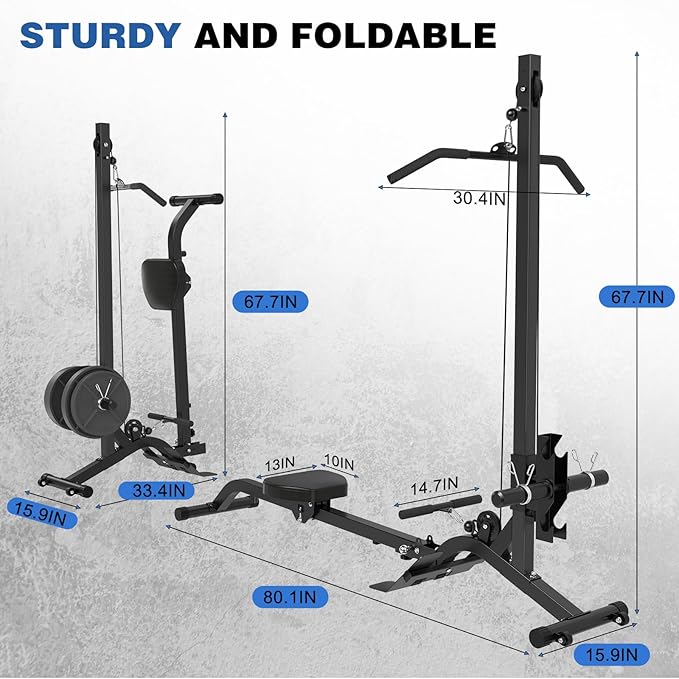 BEKING Foldable Rowing Machine,Adjustable LAT Pull Down & Low Row Cable Machine with 140/230LBS Weight Plates,2 in 1 Multi-Function Compact Rowing Machine with High/Low Pulley Stations