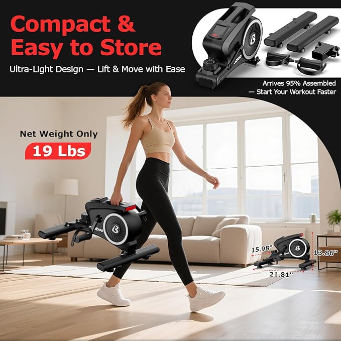 pooboo Under Desk Bike Pedal Exerciser, Quiet Magnetic Mini Exercise Bike with 16 Resistance Levels, Arm & Leg Workout, Resistance Bands & Non-Slip Mat for Home Office Therapy