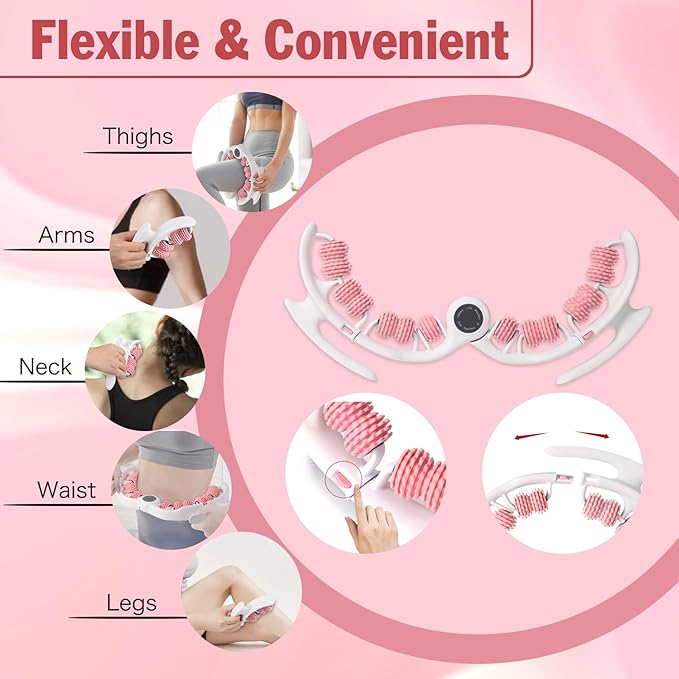 Cellulite Massage Tool Cellulite Roller for Legs/Thighs/Body, Lymphatic Drainage Massager Anti Cellulite Smooth & Firm Cellulite Remover Help Relax Muscles and Stimulate Circulation, Pink-White
