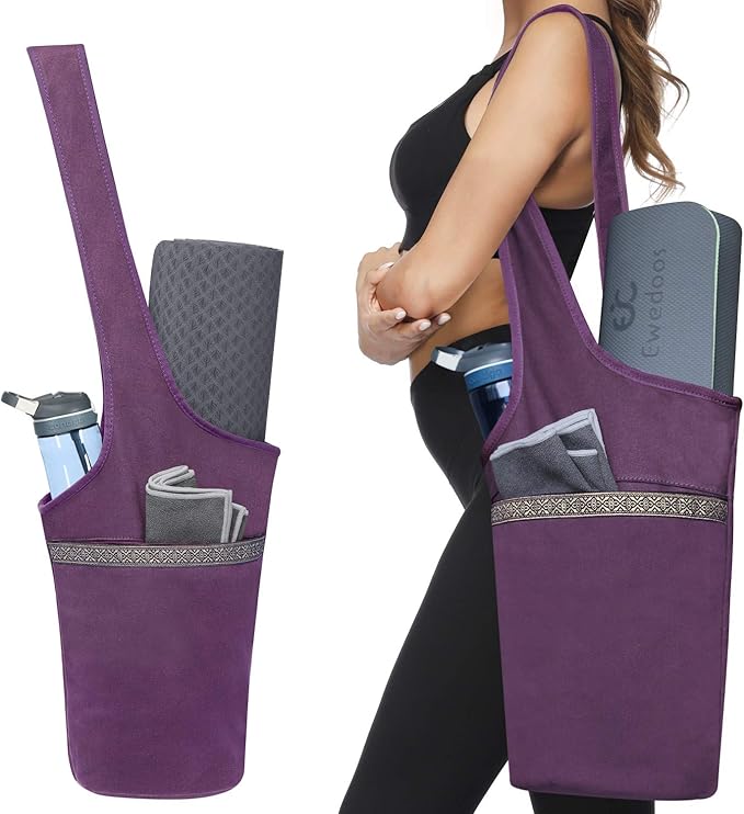 Ewedoos Canvas Yoga Mat Bag Fits Most Mats Yoga Bag with Large Storage Pockets to Hold More Accessories Ideal for Pilates Workout Gifts & Travel