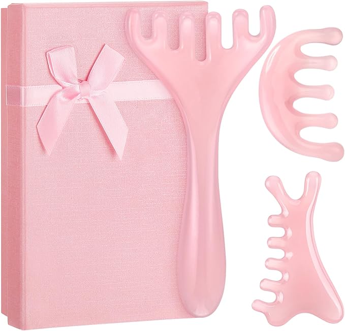 3Pcs Scalp Massage Tool for Head Massager Tool Pink Resin Gua Sha Comb for Relaxation Christmas,Stocking Stuffs