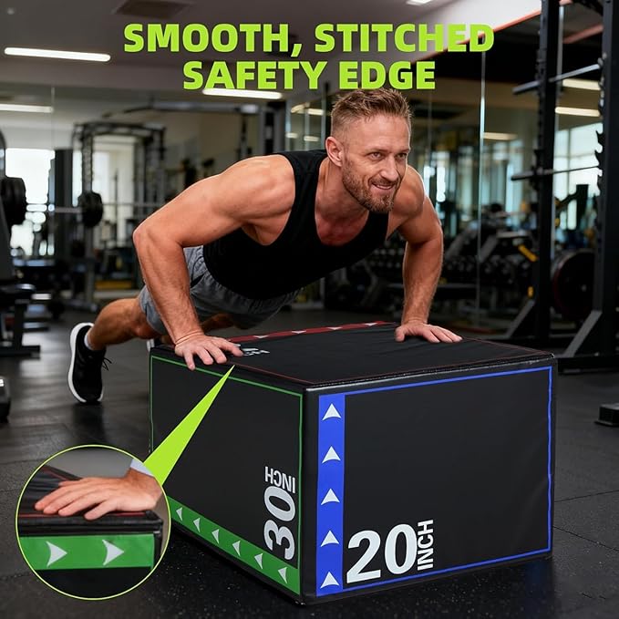 OLIXIS 3-in-1 Plyo Jumping Exercise Box Home Gym Workout Trainer, Non-Slip Multi-Use Cushioned Plyometric Jump Box for Conditioning, Strength Training