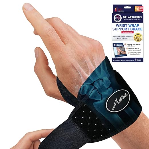 Dr. Arthritis Wrist Brace, Adjustable Wrist Wraps & Hand Brace Compression, Doctor-Developed Wrist Brace for Carpal Tunnel, Tendonitis, Injuries & More, Easy to Wear, Fits Both Hands (Single)
