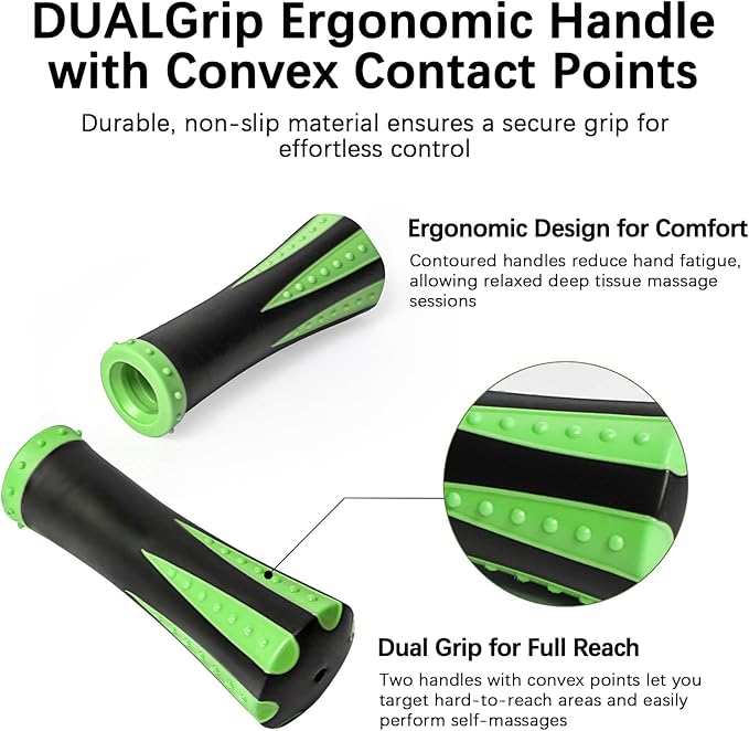 Muscle Roller Massage Roller Stick- Deep Tissue Fascia Blaster for Myofascial Pain Relief, Lymphatic Drainage & Body Sculpting, Handheld Physical Therapy & Recovery Tool (Green black-18 inch)