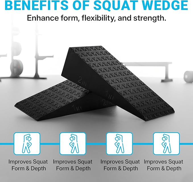 Squat Wedge 2 Pack - Non-Slip 2 Inch Heel Riser for Deeper Squats, Ankle Mobility & Calf Stretching, Portable Slant Board with Storage Bag, Heavy Duty Squat Blocks