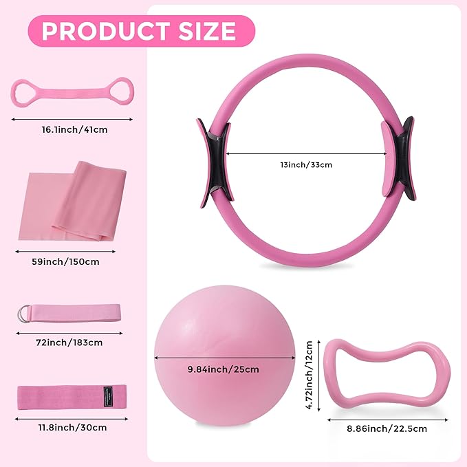 Home Pilates Kit Pilates Equipment Set, Better Yoga Pilates Essentials Kit for Women with 14.5" Pilates Ring, Ball, Resistance Bands, Ankle Weights, Dumbbells, Sliders, Stretch Band, Yoga Strap Socks