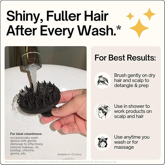 SXNSE - Revive Silicone Scalp Massager, Arctic - Manual Hair & Scalp Scrubber for Dandruff, Buildup, Itch, & Hair Growth - Soft Exfoliating Silicone Bristles for Wet & Dry Hair, Flake-Free Finish