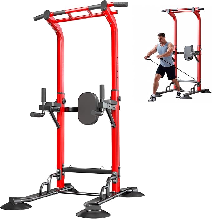 SogesPower Pull Up Bar Station Power Tower,12-Level Adjustable Multi-Function Pull Up Dip Station for Home Gym, Pull Up Bar Stand Dip Bar Strength Training Fitness Equipment