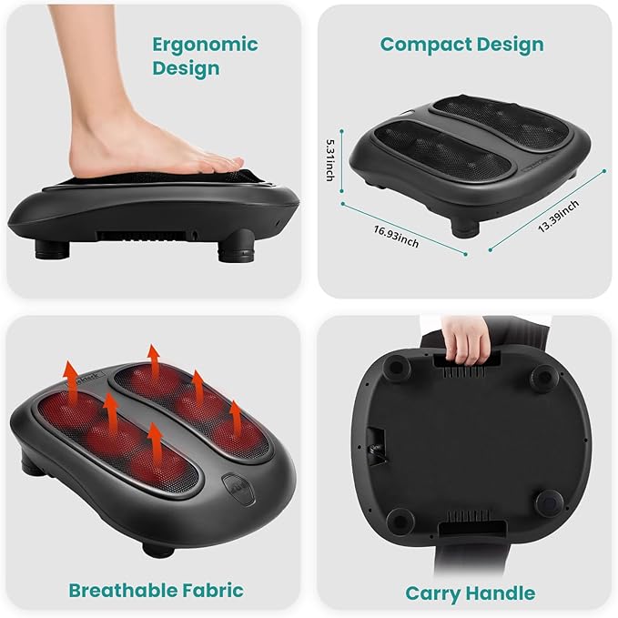 Nekteck Foot Massager with Heat, Shiatsu Heated Electric Kneading Foot Massager Machine for Neuropathy, Plantar Fasciitis, Feet Massage for Pain Relief, Circulation, Ideal Gifts for Man Woman Her Him