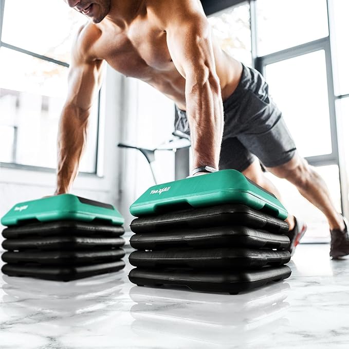 Yes4All High Arobic Step Platform & Stackable Risers - Adjustable 4"/6"/8"/10"/12" Height - Choose Full Step Platform Set or 2-Pack Stackable Risers, Customize for Cardio & Aerobic Exercise