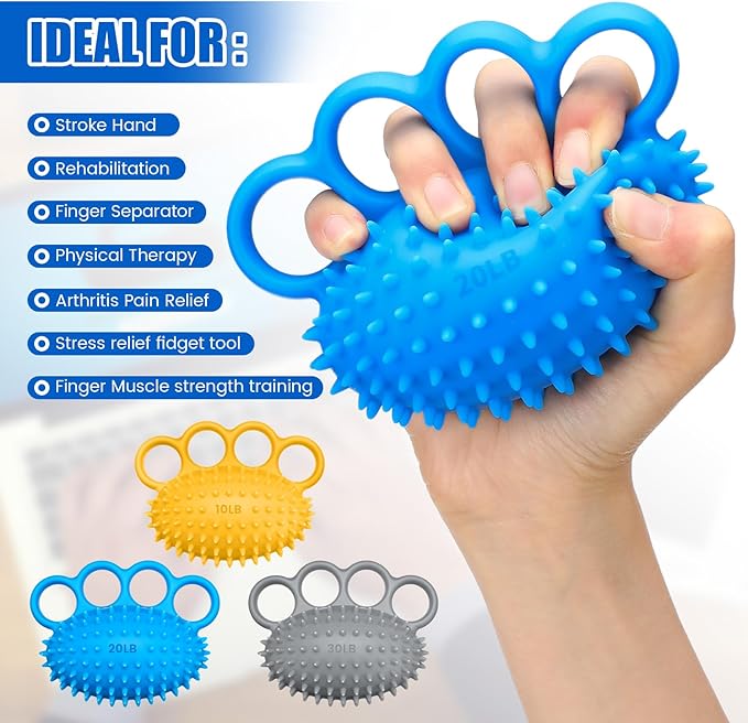 3 Pack Hand Exercise Balls 3 Level Set Finger Strengthener Therapy Hand Balls Grip Strength Trainer Squeeze Stress Relief for Adults Elderly Stroke Arthritis Carpal Tunnel