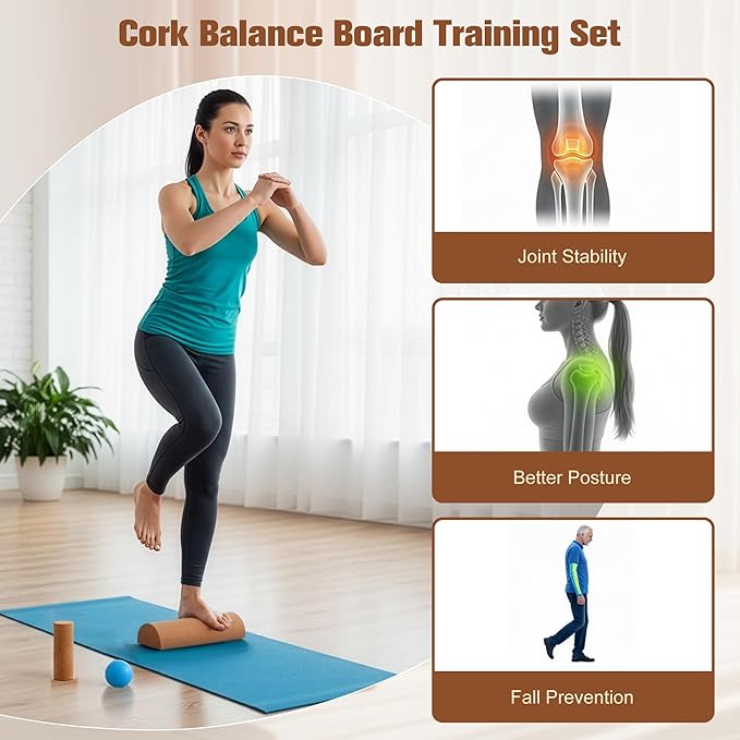 Cork Balance Board Set - Ankle & Foot Strengthener for Physical Therapy, Plantar Fasciitis Recovery, Core Stability, Enhanced Foot Function, Mobility and Prevent Falls | Balance Trainer
