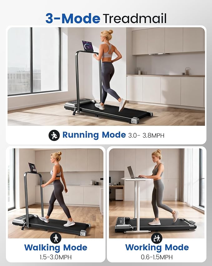 Walking Pad Treadmill with Handle Bar and Adjustable Incline, Compact Portable Treadmills for Home Office, 2.5HP Quiet Anti-Slip Under Desk Treadmills, 0.6-3.8 MPH Remote Speed Control, 265 LBS