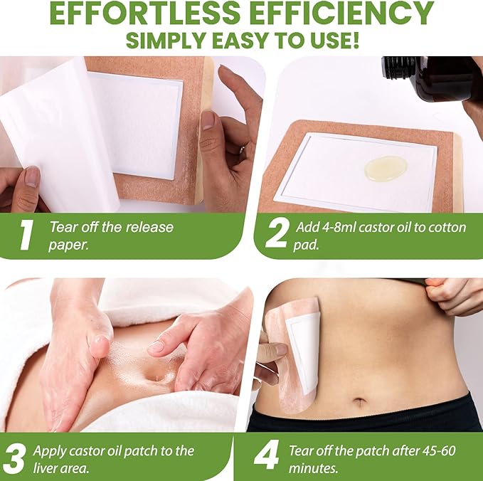 20Pcs Castor Oil Pack Wrap Size 8.2 * 6.3in for Pure Castor Oil, No Washing Self Adhesive with High Absorbent Organic Cotton Flannel, Anti Massage Oil Leak, Design for Women Men