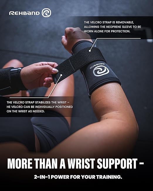 Rehband RX Wrist Support Power Max, 3-in-1 Neoprene Sleeve + Wrap for Strength Training, Protects during Kettlebell Training, stabilizes wrist, forearm protection, Colour:Arctic/White, Size:Medium
