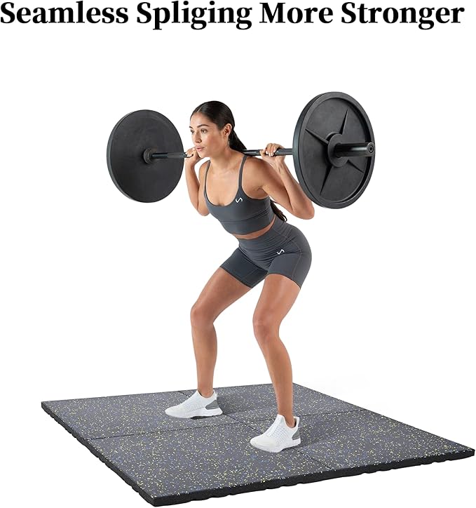 Nisorpa 1" Thick Rubber Exercise Equipment Mats, Anti-Vibration Pads 20" x 20'', Sound Absorbing Mat, Gym Floor Tiles Non-Slip, with 12 Pcs Buckles for Fixing, for Fitness Equipment (4 Pcs)